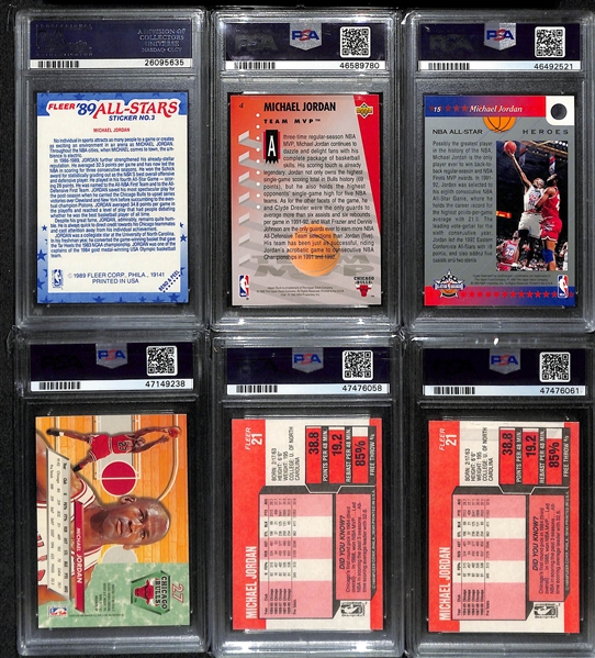 Lot of (6) Michael Jordan PSA Graded Cards w. 1989 Fleer Sticker # 3 PSA 8