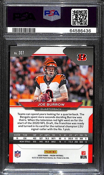 2020 Panini Prizm Joe Burrow Rookie Card #307 Graded PSA 10 Gem Mint