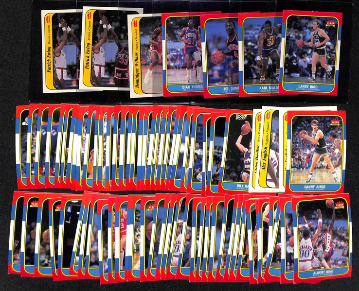 Lot of (70+) 1986-87 Fleer Basketball Cards and Stickers w. Larry Bird, Karl Malone and Others