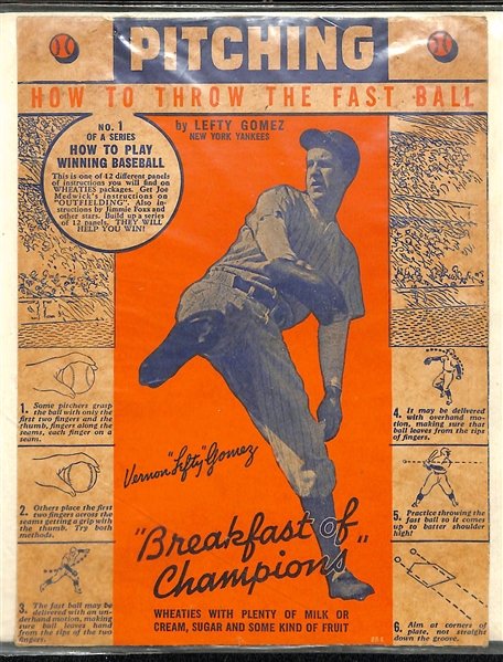 Lot of (5) 1930s Wheaties Cereal Baseball How To Cut-Outs w. Mel Ott, Lefty Gomez, Bill Dickey and Others