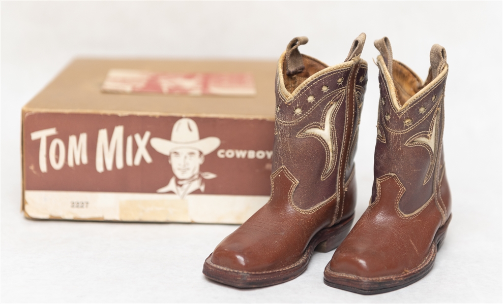 Vintage 1930s Tom Mix Childrens Leather Cowboy Boots - Size 4.5D - In Original Box