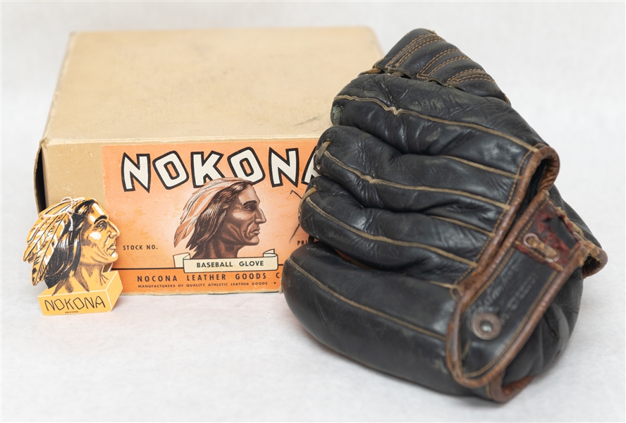 RARE 1950s Black Nokona Professional Karl Spooner Baseball Mitt with Original Tag & Box