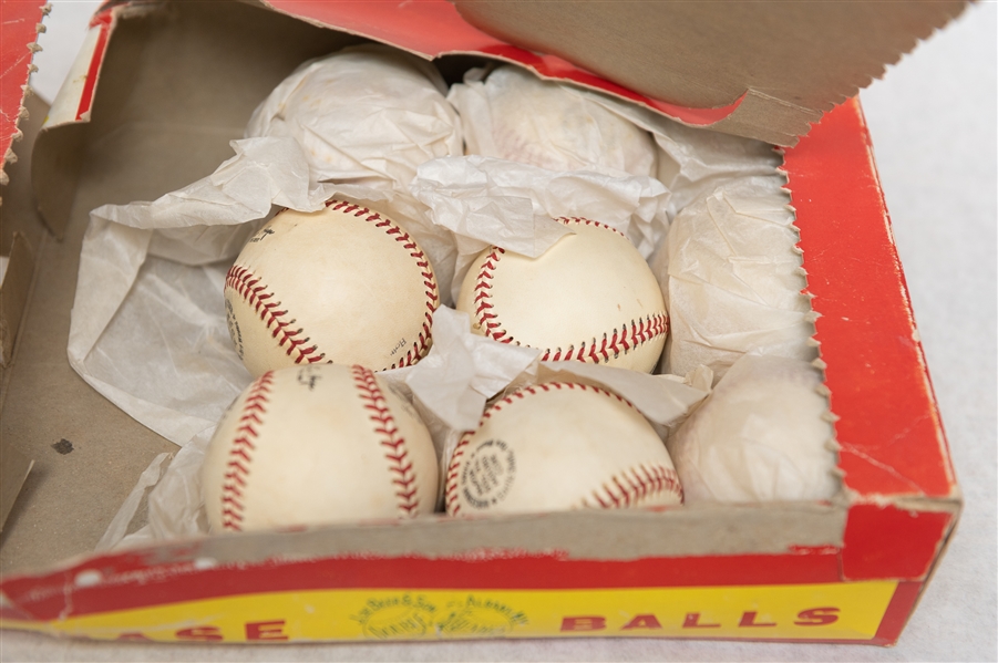 Lot of (9) Vintage 1950s Unused Double Header Official Baseballs w. Original Box 