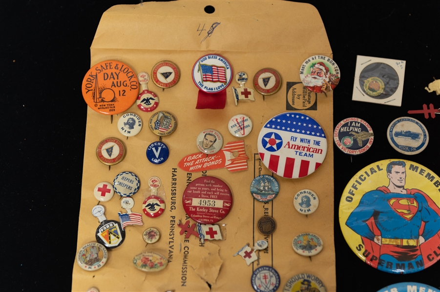  Lot of Approx (50) Vintage Americana Related Pins & Buttons 