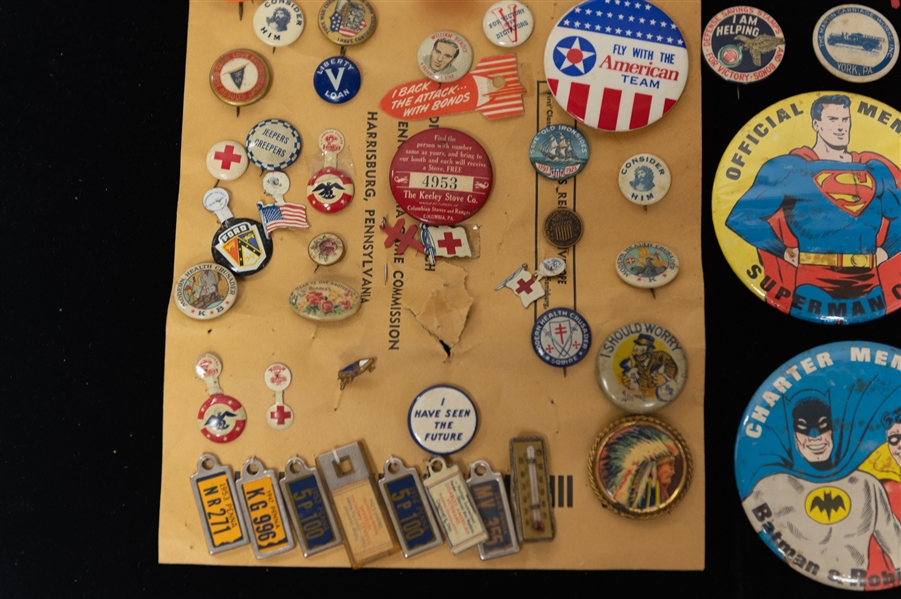  Lot of Approx (50) Vintage Americana Related Pins & Buttons 