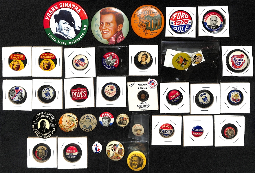  Lot of (30+) Vintage Americana & Political Pins/Buttons