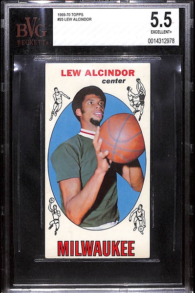 1969-70 Topps Lew Alcinder Rookie Card #25 Graded Beckett BVG 5.5 EX+