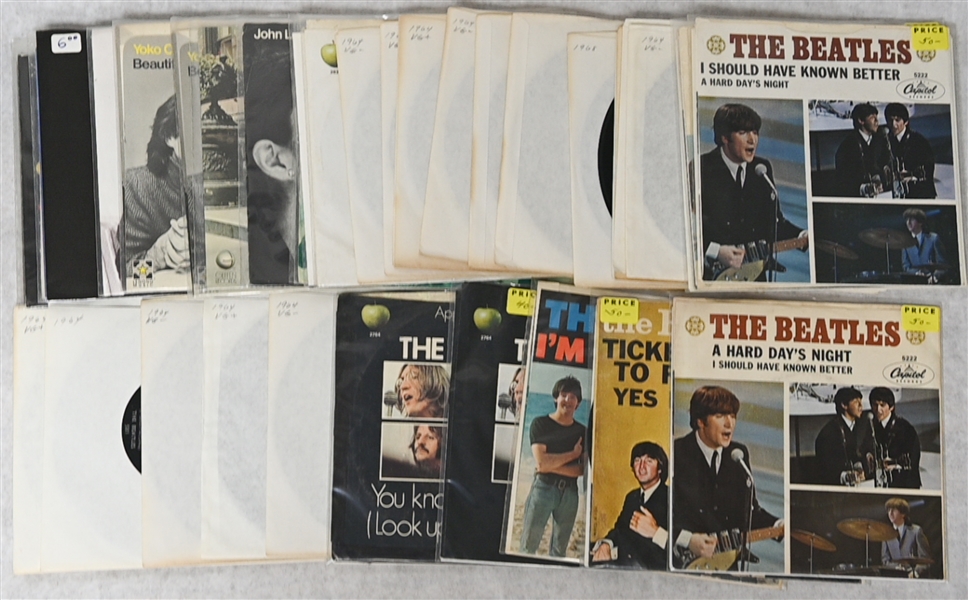  Lot of (40) Beatles 45 Records w. Approx 12 in Color Sleeves - Tollie Records, Capitol Records, Apple Records