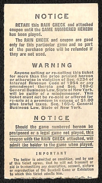  1954 World Series Baseball Ticket Game #2
