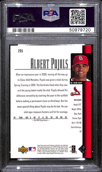 2001 Upper Deck Albert Pujols #295 Rookie Card Graded PSA 9 Mint
