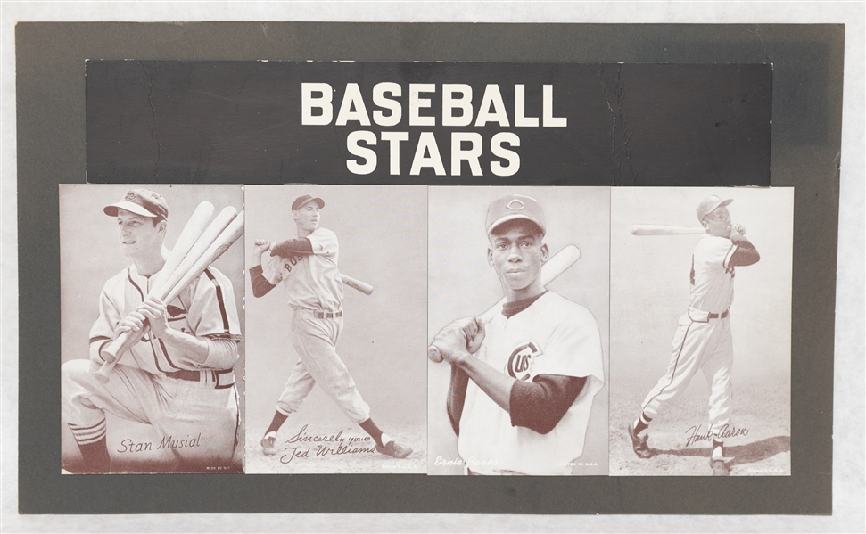 RARE 1950s Baseball Stars Exhibit Card Machine Display Header-Card w. 4 Hall of Famers