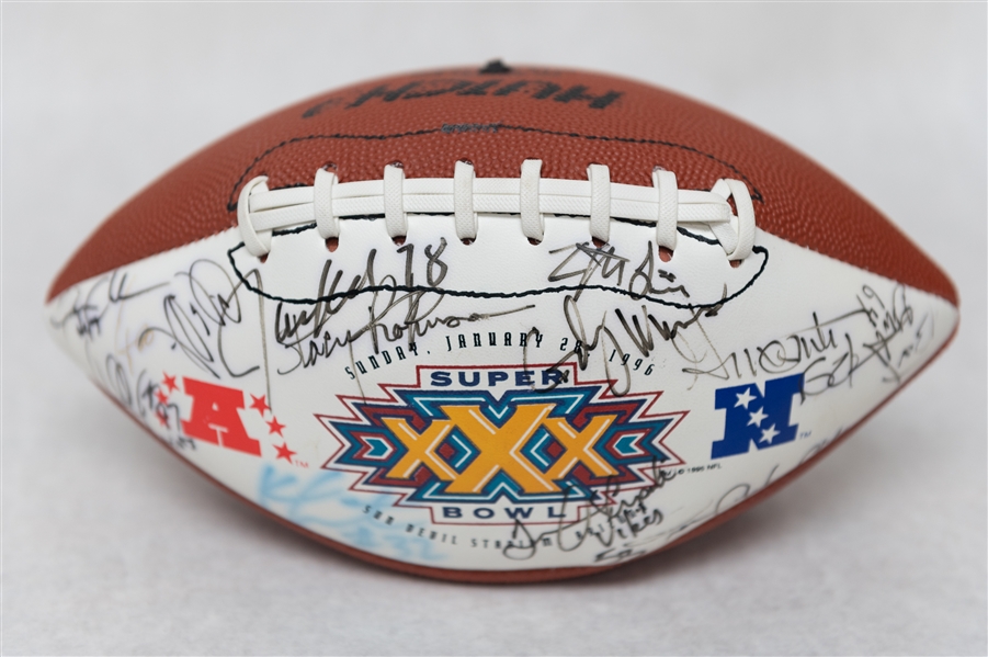 Lot of (3) Super Bowl XXX Autographed Footballs w. Over (30+) Signatures Inc. Chris Carter, Curtis Martin, Others (JSA Auction Letter)