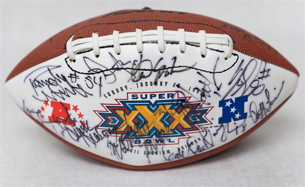 Lot of (2) Super Bowl XXX Autographed Footballs w. (25+) Signatures Including Gale Sayers, Roger Staubach (JSA Auction Letter)