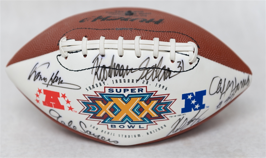 Lot of (2) Super Bowl XXX Autographed Footballs w. (25+) Signatures Including Gale Sayers, Roger Staubach (JSA Auction Letter)