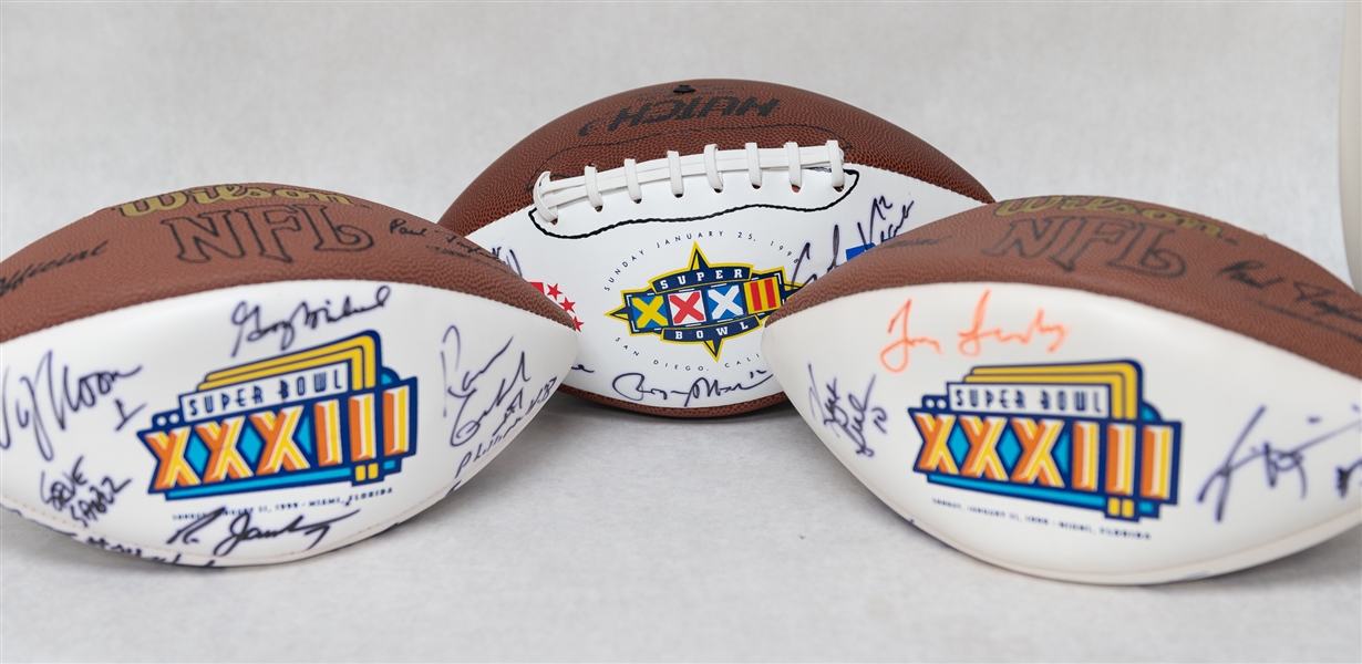 Lot of (3) Multi Autographed Super Bowl Footballs w. (35+) Signatures Inc. Frank Gifford, Tom Landry, Staubach and More! (JSA Auction Letter)