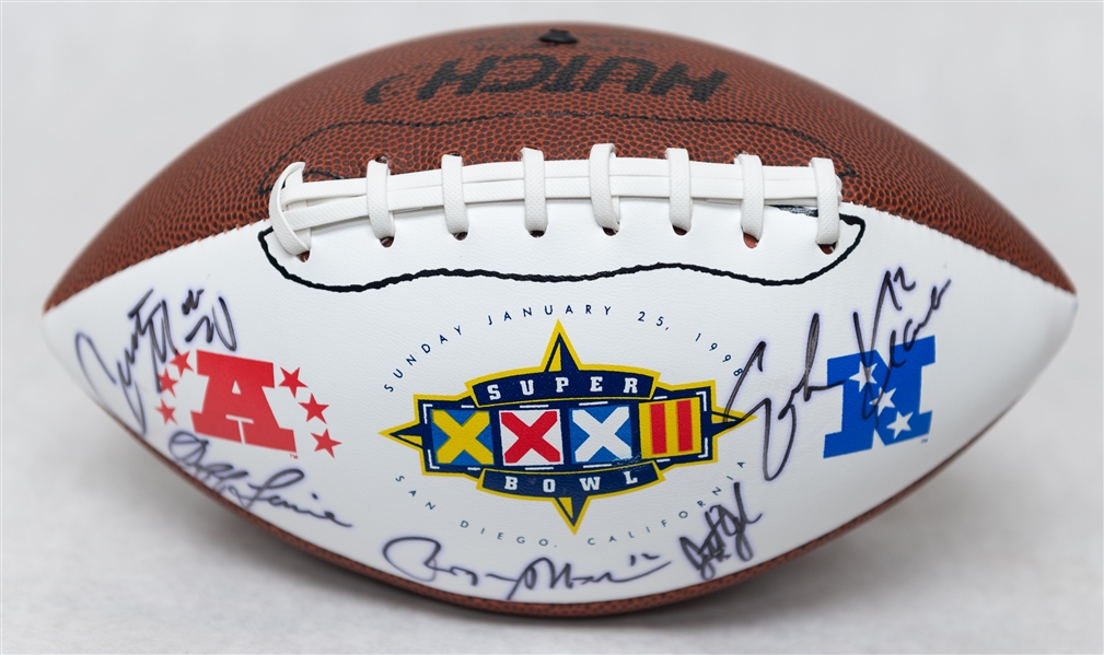 Lot of (3) Multi Autographed Super Bowl Footballs w. (35+) Signatures Inc. Frank Gifford, Tom Landry, Staubach and More! (JSA Auction Letter)