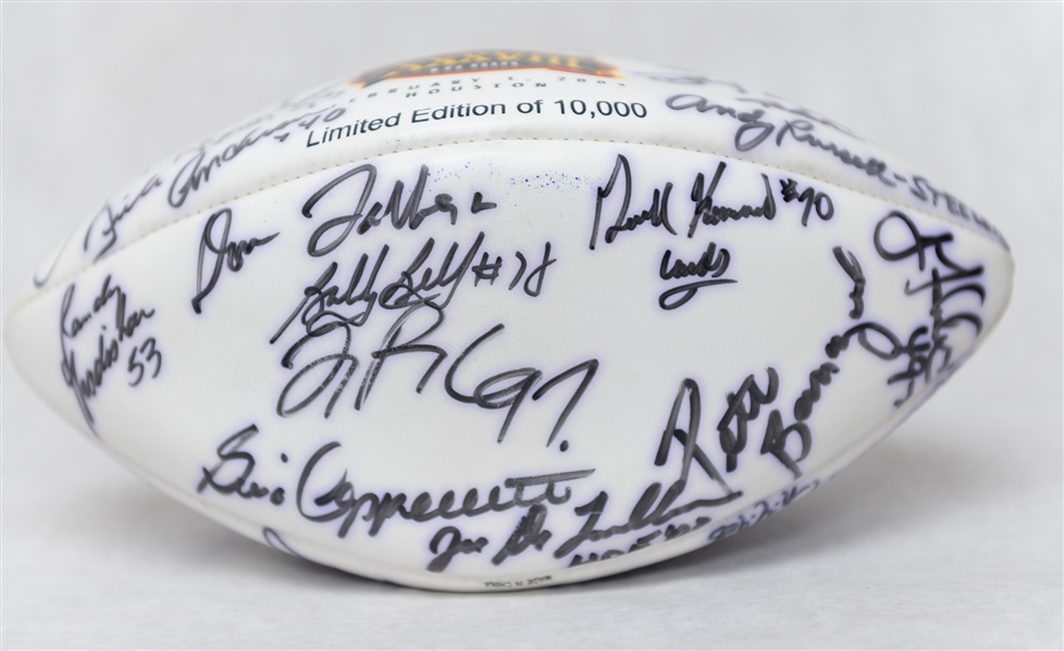 Lot of (2) Super Bowl XXXVIII Autographed Footballs w. (20+) Signatures Inc. Chris Berman (JSA Auction Letter)