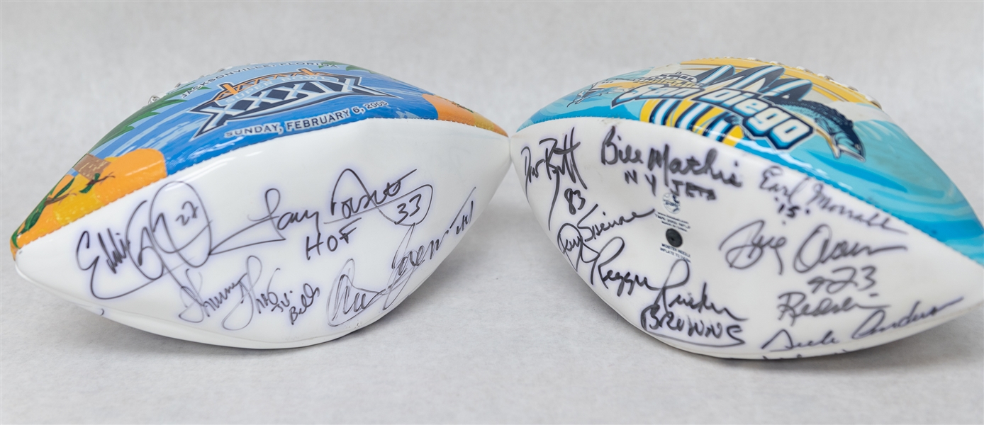 Lot of (2) Super Bowl XXXIX Autographed Footballs w. (20+) Signatures Including John Elway, Tony Dorsett (JSA Auction Letter)