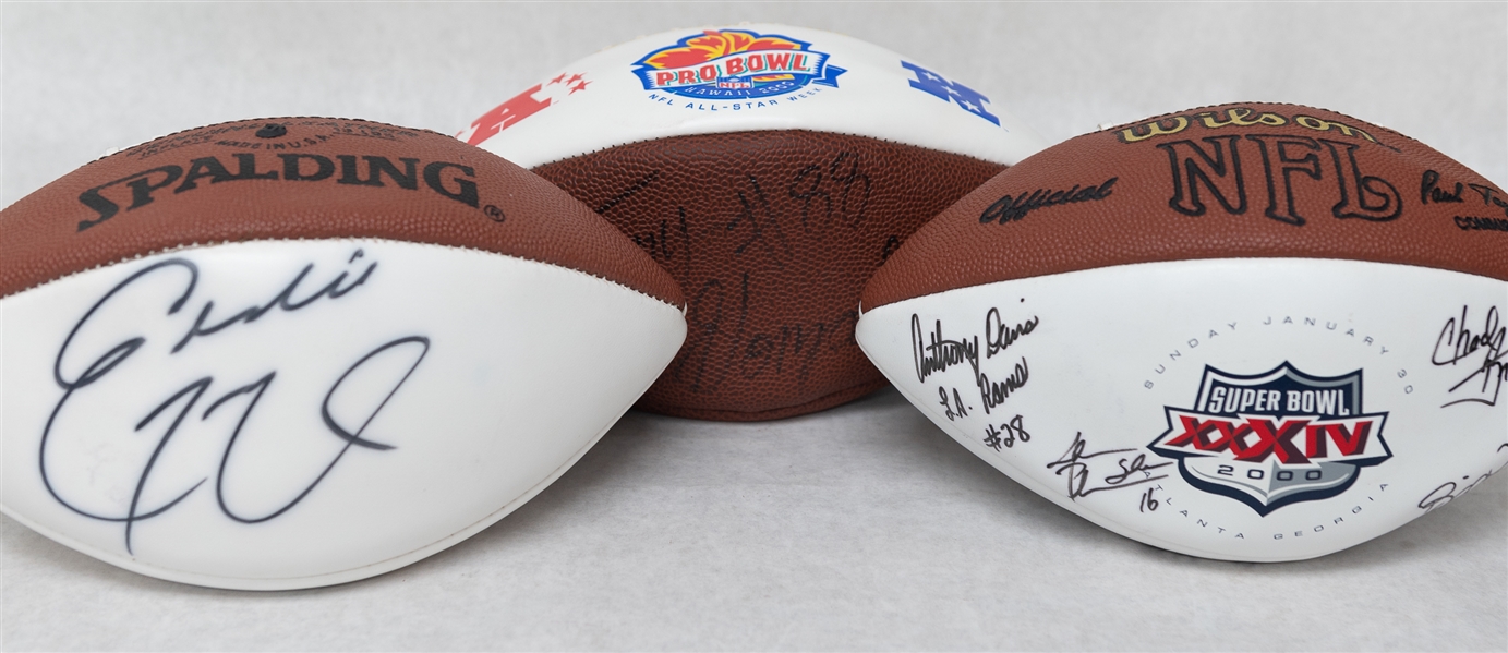 Lot of (3) Autographed Footballs w. (13) Signatures Inc. Joe Namath, Tony Gonzalez (JSA Auction Letter)
