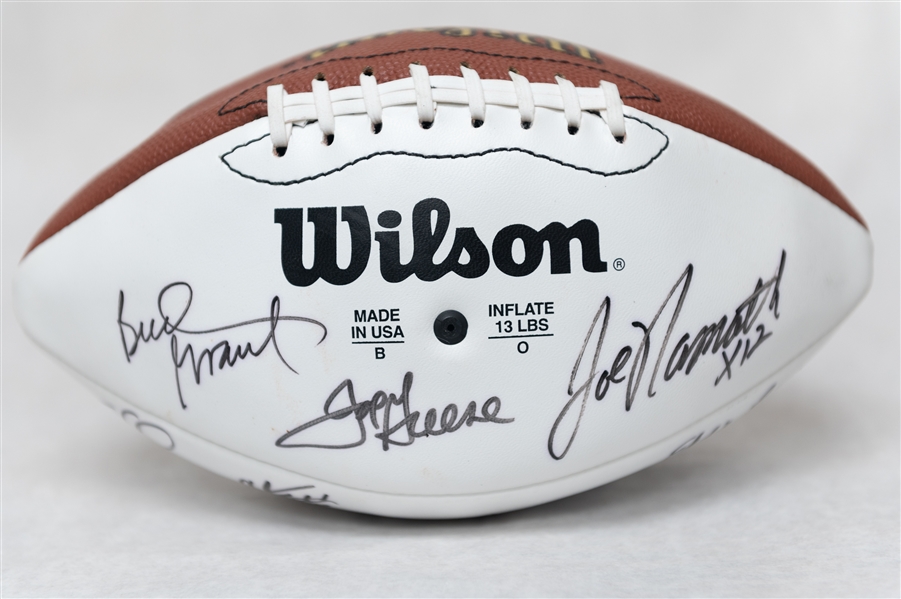 Lot of (3) Autographed Footballs w. (13) Signatures Inc. Joe Namath, Tony Gonzalez (JSA Auction Letter)