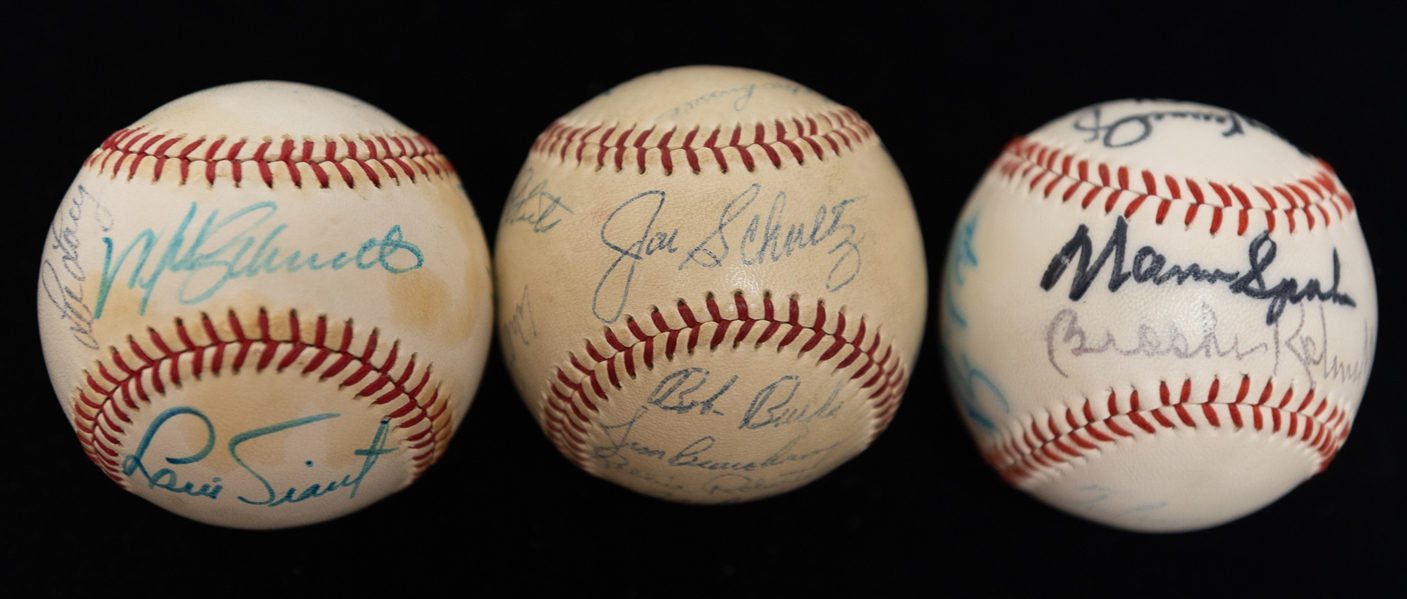 Lot of (3) Multi-Signed Baseballs w. Mike Schmidt, Warren Spahn, Frank Robinson, and Others (JSA Auction Letter)