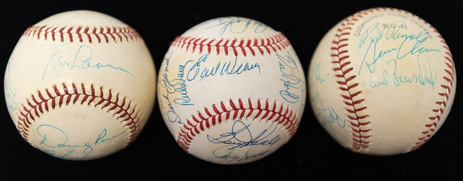 Lot of (3) Multi-Signed Baseballs w. Don Sutton, Tom Lasorda, Bruce Sutter, Ron Cey and Many More (JSA Auction Letter)