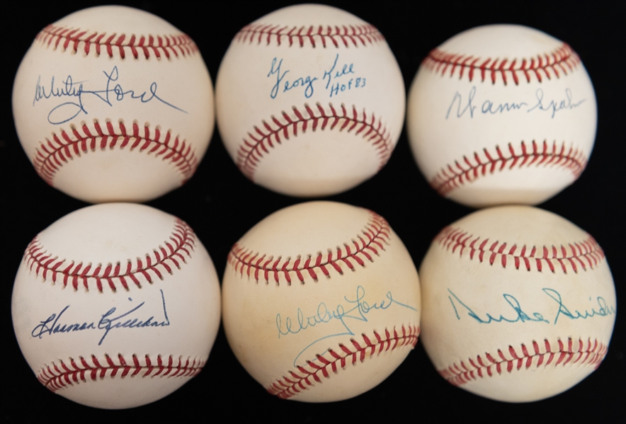 Lot of (6) HOF Autographed Baseballs w. Killebrew, Spahn, Snider, Kell, and Ford (JSA Auction Letter)