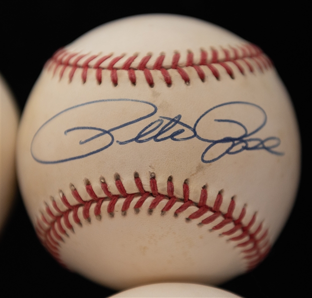 Lot of (4) Mostly HOF Autographed Baseballs w. Bench, R. Jackson, Carlton, and Rose (JSA Auction Letter)