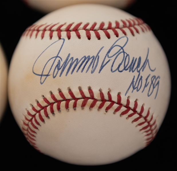 Lot of (4) Mostly HOF Autographed Baseballs w. Bench, R. Jackson, Carlton, and Rose (JSA Auction Letter)