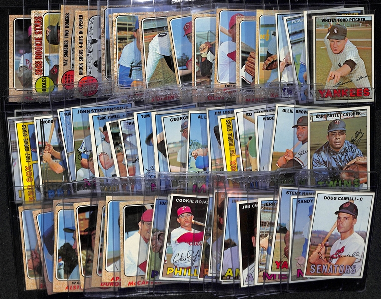 Lot of (36) 1967 and (21) 1968 Topps Baseball Cards w. Ford, Uecker, Jenkins, Kaat, Marichal, and More!