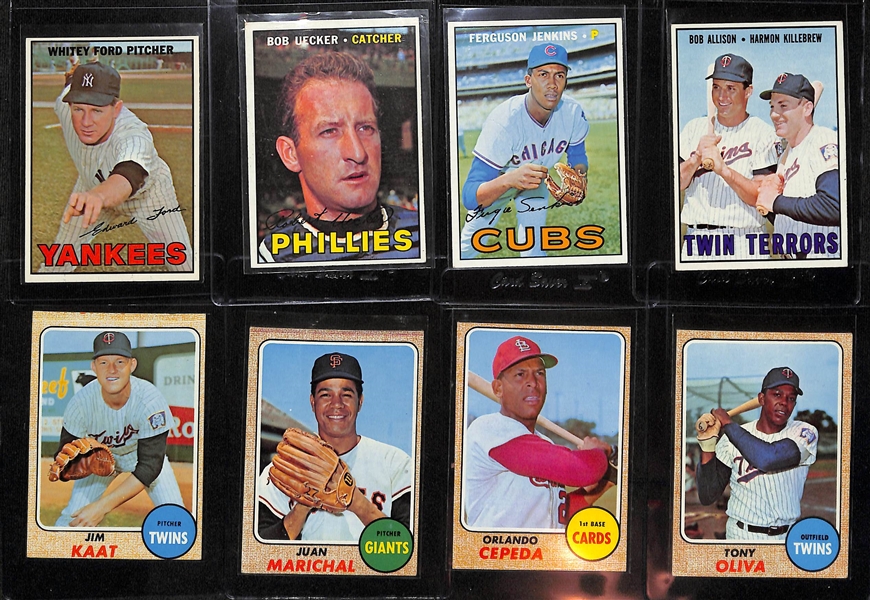 Lot of (36) 1967 and (21) 1968 Topps Baseball Cards w. Ford, Uecker, Jenkins, Kaat, Marichal, and More!