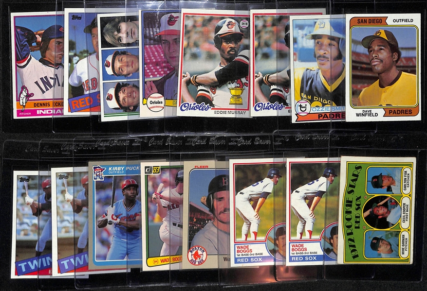 Lot of (16) 1970s & 80s Rookie Star Lot w. Winfield, O. Smith, (2) Eddie Murray, Ripken, Clemens and More