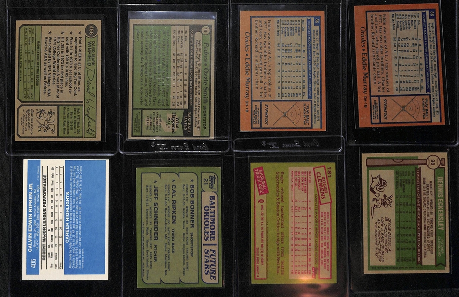 Lot of (16) 1970s & 80s Rookie Star Lot w. Winfield, O. Smith, (2) Eddie Murray, Ripken, Clemens and More