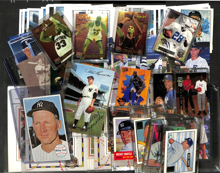 Mixed Sports Lot w. 1994 Topps Finest Basketball Main Attraction set, 1996 Topps Mickey Mantle, Joe DiMaggio Exhibit Card and More