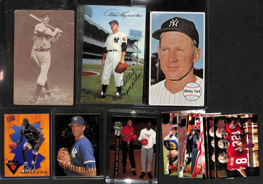 Mixed Sports Lot w. 1994 Topps Finest Basketball Main Attraction set, 1996 Topps Mickey Mantle, Joe DiMaggio Exhibit Card and More