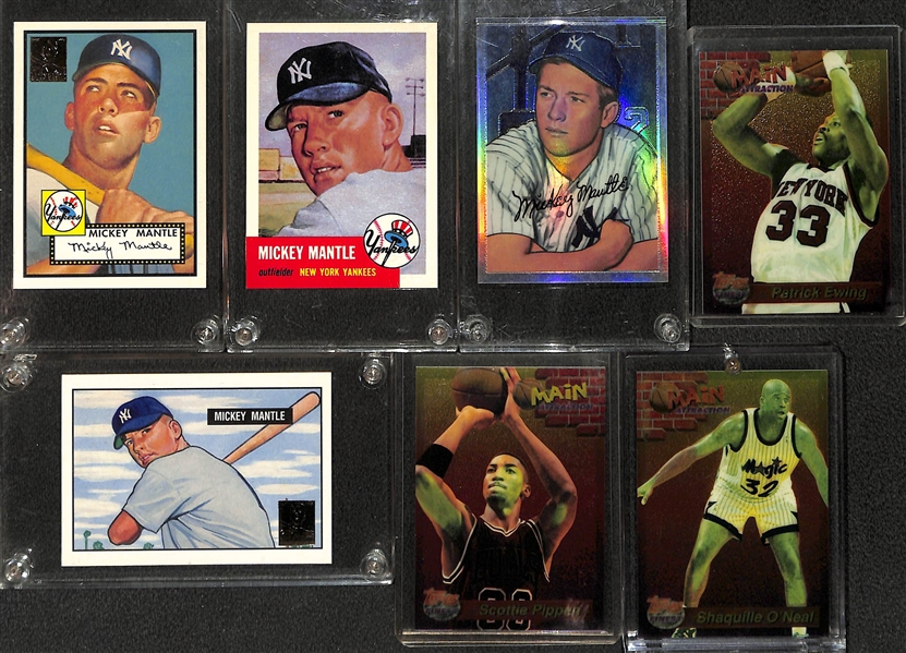 Mixed Sports Lot w. 1994 Topps Finest Basketball Main Attraction set, 1996 Topps Mickey Mantle, Joe DiMaggio Exhibit Card and More