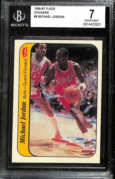 1986 Fleer Michael Jordan Rookie Sticker #8 Graded PSA 7 NM