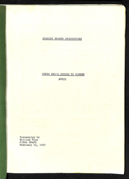 Original Movie Screenplay of Guess Who is Coming to Dinner from the Estate of Jerry Lewis (Dated February 15, 1967)