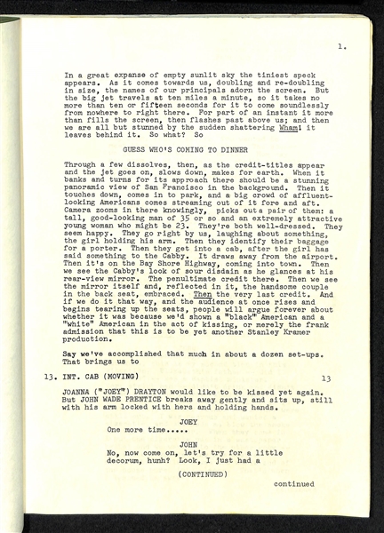 Original Movie Screenplay of Guess Who is Coming to Dinner from the Estate of Jerry Lewis (Dated February 15, 1967)