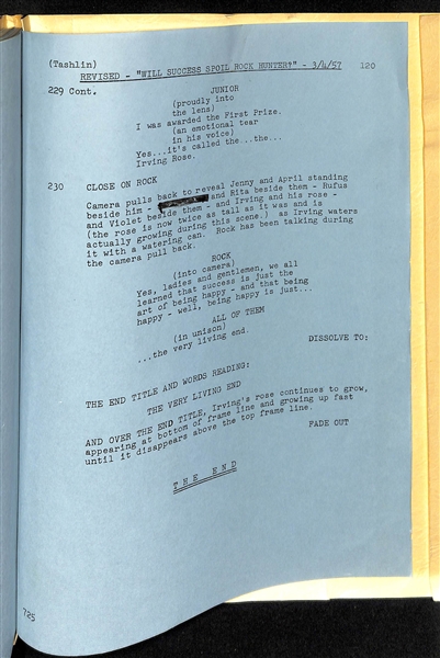 Original Movie Screenplay of Will Success Spoil Rock Hunter? from the Estate of Jerry Lewis (Dated February 27, 1957)
