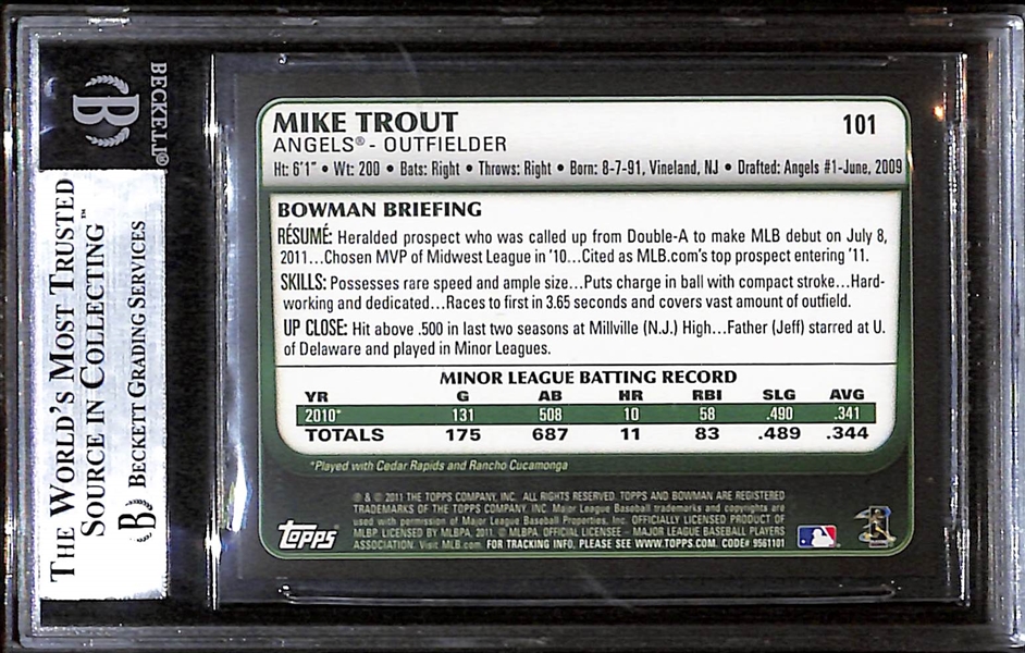 2011 Bowman Draft Mike Trout #101 Rookie Card Graded BGS 9 Mint (Two 9.5 Subgrades)