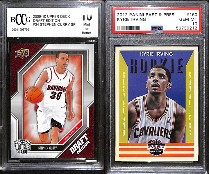 (2) Graded Basketball Rookie Cards - 2009 Steph Curry UD Draft (BCCG 10) & 2012 Past & Present Kyrie Irving PSA 10