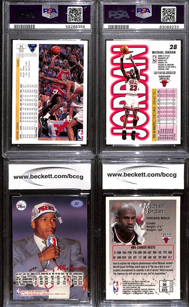 (4) Basketball Graded Cards - Iverson Rookie (BCCG 10) & (3) Michael Jordan Cards (2 Graded PSA 9 and (1) BCCG 10)