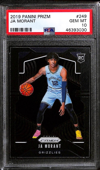 (5) Ja Morant 2019 Graded Rookie Cards (Prizm PSA 10, Donruss PSA 10, Hoops PSA 10, Donruss PSA 9, Mosaic PSA 9)