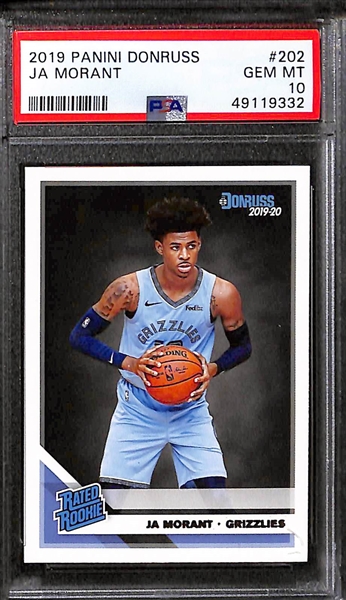 (5) Ja Morant 2019 Graded Rookie Cards (Prizm PSA 10, Donruss PSA 10, Hoops PSA 10, Donruss PSA 9, Mosaic PSA 9)