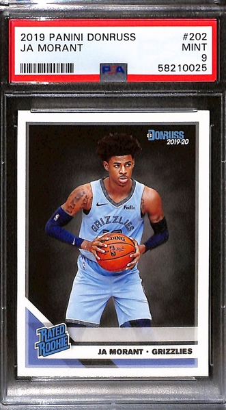 (5) Ja Morant 2019 Graded Rookie Cards (Prizm PSA 10, Donruss PSA 10, Hoops PSA 10, Donruss PSA 9, Mosaic PSA 9)