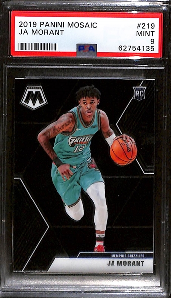 (5) Ja Morant 2019 Graded Rookie Cards (Prizm PSA 10, Donruss PSA 10, Hoops PSA 10, Donruss PSA 9, Mosaic PSA 9)