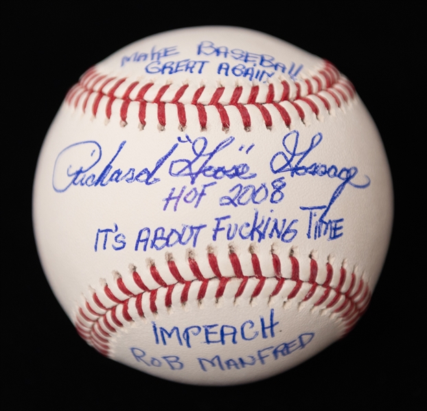 Signed Baseball Lot - Baseball w. 10 Autographs (Inc. PSA/DNA Letter w. Bob Gibson, Larry Doby, Ron Guidry, +) & Richard Goose Gossage Baseball (w. 4 Inscriptions and JSA COA)