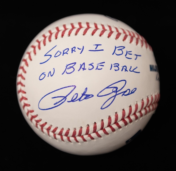 Pete Rose Sorry I Bet on Baseball Signed Baseball (Pete Rose Sticker)