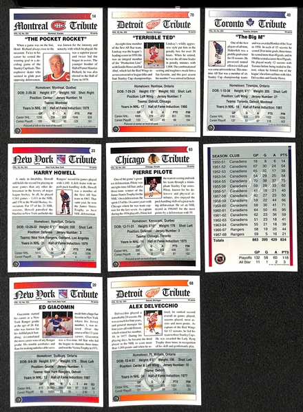 (58) Hockey Old Timer Autographed Cards w. Richard. Lindsay,  Mahovlich, Howell, Pilote, Geoffrion, Giacomin, Delvecchio, + (JSA Auction Letter)